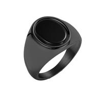 PAURO Herren Oval Schwarz Onyx Siegelring Klassisch Minimalistisch Poliert Schmucklos Edelstein Band Ring Schwarz Größe 65 (20.7)
