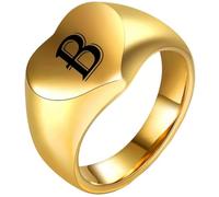 PAURO Herren und Damen Edelstahl 12MM Einfach Gravierte 26 Englische Buchstaben Herz Glatter Ringe Gold B Größe 62 (19.7)