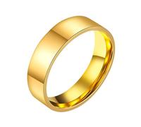 PAURO Herren und Damen Edelstahl 6MM Klassisch Minimalistisch Flach Außen Gebogen Innen Poliert Ring Gold Größe 62 (19.7)