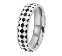 PAURO Herren und Damen Edelstahl Klassische Raute Schwarz weiß Schachbrett Ring Silber Größe 62 (19.7)