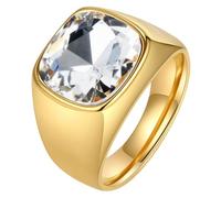 PAURO Unisex Edelstahl Edelstein Ringe für Herren Damen Klassisch Komfort Passform Statement Schmuck Gold Weiß Größe 62 (19.7)