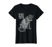 Paw Licking Cat Japanische Streetwear Preisgünstiges Grafik-T-Shirt, Damen, Schwarz, S