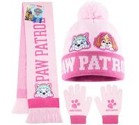 PAW PATROL Beanie Schal Handschuhe Set für Mädchen 3-7 Jahre, Weiches Strickmaterial, Kawaii Rosa Design, Geschenk für Kinder