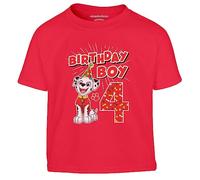 PAW PATROL - Geburtstag 4 Jahre Marshall Birthday Boy Kinder Jungen T-Shirt 116 Rot