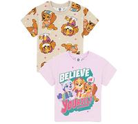 PAW PATROL Girls 2er Pack T-Shirt | Beige Lila Rettungswelpen Liberty Skye Everest | Animierte Tier-TV-Serie Merchandise