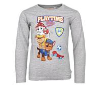 Paw Patrol Jungen Langarmshirt „Playtime Fun“ - Marshall, Rubble & Chase - Offizielles Lizenzprodukt - Größen 98-128 - Grau oder Orange, Farbe: Grau, Bekleidungsgröße: 128