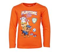 Paw Patrol Jungen Langarmshirt „Playtime Fun“ - Marshall, Rubble & Chase - Offizielles Lizenzprodukt - Größen 98-128 - Grau oder Orange, Farbe: Orange, Bekleidungsgröße: 122