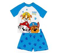 PAW PATROL Jungen-Pyjama-Set in Blau und Weiß | Kurzarm-T-Shirt und Shorts-Pjs | Allover-Grafikdruck | Chase Rubble Marshall | Kuschelige Nachtwäsche