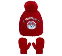 Paw Patrol Jungen Strickmütze + Fäustlinge Winter Set mit wendbaren Pailletten Marshall oder Chase Gr. 12-18 Monate, rot