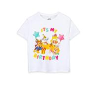 PAW PATROL Kinder Weißes Kurzarm-T-Shirt | Feiern Sie im puptastischen Stil - Machen Sie mit | Es ist Mein Geburtstag - Let's Paw-ty - 5-6 Jahre
