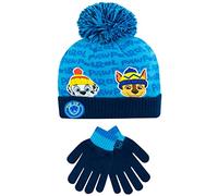 PAW PATROL Kinder Wintermütze und Handschuhe Set Chase and Rubble Blau One Size