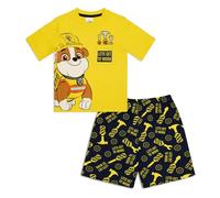 Paw Patrol Kurzes Pyjama-Set für Jungen, Motiv: Rubble-Charakter, Sommer-Nachtwäsche mit T-Shirt und Shorts, 100 % Baumwolle, Kinder-Pyjama, Alter 18 Monate bis 6 Jahre, gelb, 4-5 Years