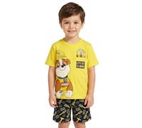 Paw Patrol Kurzes Pyjama-Set für Jungen, Motiv: Rubble-Charakter, Sommer-Nachtwäsche mit T-Shirt und Shorts, 100 % Baumwolle, Kinder-Pyjama, Alter 18 Monate bis 6 Jahre, gelb, 5-6 Years