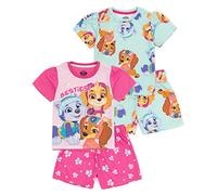 PAW PATROL Mädchen 2er Pack Pyjama | Kinder Pink Blau Skye Everest Liberty Besties Animierte Rettung Welpen T-Shirt Shorts Pyjamas | TV-Serie Nachtwäsche Merchandise