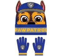 PAW PATROL Mütze Jungen Set, Winter Mütze Und Handschuhe Für Kinder, Chase Winter Hut Jungen Mit 3D Ohren Und Handschuhe Kinder, Blau