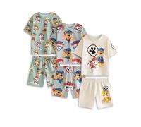 PAW PATROL Patrol Jungen-Pyjama-Set in Hellgrün, Grau und Creme | 3er-Pack Kurzarm-Nachtwäsche mit kurzen Beinen | Chase, Marshall, Skye & Rubble Loungewear mit Cartoon-Print Merch