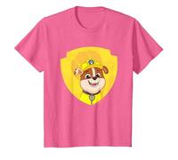PAW Patrol Rubble Big Chest Shield Emblem T-Shirt, Kinder, Rosa Meliert, 152
