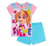 Paw Patrol Schlafanzug für Mädchen, kurz, Skye Shorty, Pyjama-Set, rosa Nachtwäsche, T-Shirt + Shorts Gr. 92, rosa / blau