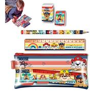 Paw Patrol Schreibwaren-Geschenk-Set - Federmäppchen, Radiergummi, Bleistiftspitzer, Lineal, Kindergarten Schulbedarf für Kinder Jungen ab 3 Jahren, 5 Stück