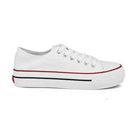 PAYMA - Sneaker Turnschuh Textile Leinwand Canvas für Damen Herren, Hi-Top Low-Top, Niedrige Hoch. Einfach und Plattform Schuhsole. Gummisohle. Farben: Weiß Niedrige Plattform. Größe 37