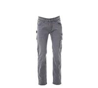 PAYPER West Arbeitshose für Herren, Jeansschnitt, Denim-Mix, seitliche Taschen, Reißverschluss, verwaschener Effekt, Stahlgrau, Grau 50