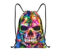 Pazacon Rucksack mit Kordelzug, Sporttasche für Damen und Herren, Bunte Totenköpfe, S-16.9"*14", Modern