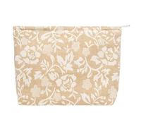 PAZIMIIK Make-up-Tasche mit Blumenmuster, große Baumwolltasche mit Reißverschluss für Geldbörse, Reisen, Leinen, Make-up-Organizer für Damen, Kosmetik, Rosenleinen, Floral Beige, 10x7inch, Strand