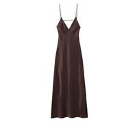 PBHGMGEBLV Elegantes Damen Sling Kleid Sexy Rückenfrei Ärmellos V-Ausschnitt Kleid Sommer Chic Lady Partywear(Dark Brown,XS)