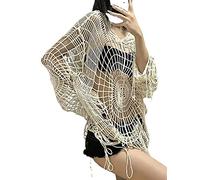 Pbkabiug Fairy Grunge Kleidung Y2k Kleidung Y2k Spinnennetz Hohl Loch Design Spice Girl Kapuzenpullover Stricken Top Pullover Frauen, Beige, S