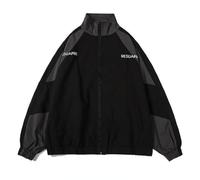 Pbkabiug Leichte Damen-Bomberjacke im Vintage-Stil, Hip-Hop-Bomberjacke mit Flicken und Windschutz, Schwarz:, XXL