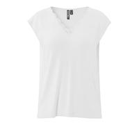 Pieces Damen-T-Shirt PC Kamala mit Spitze V-Ausschnitt Weiß Größe L