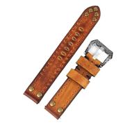 PctkeLsend 18/20/22/24 mm Echtleder-Uhrenarmband mit Nieten und Zierschnalle im Vintage-Stil, passend for die meisten Uhren mit flacher Öffnung(Yellow,24mm)
