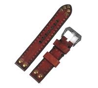 PctkeLsend 18/20/22/24 mm Echtleder-Uhrenarmband mit Nieten und Zierschnalle im Vintage-Stil, passend for die meisten Uhren mit flacher Öffnung(Red,24mm)