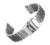 PctkeLsend 18/20/22/24 mm Taucherarmband aus massivem Edelstahlgewebe mit Faltschließe, passend for die meisten Uhren mit flacher Öffnung(Silver,24mm)