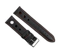 PctkeLsend 18/20/22 mm breites, atmungsaktives 3-Loch-Uhrenarmband aus echtem Leder, passend for die meisten Uhren mit flacher Öffnung.(Black orange line,22mm)