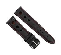 PctkeLsend 18/20/22 mm breites, atmungsaktives 3-Loch-Uhrenarmband aus echtem Leder, passend for die meisten Uhren mit flacher Öffnung.(Black Red line,20mm)