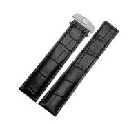 PctkeLsend 19/20/22m Herren-Uhrenarmband aus echtem Leder mit Edelstahl-Faltschließe, passend for TAG Heuer(Black silver buckle,19mm)