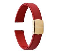 PctkeLsend 19-22 mm breites, kürzbares, wasserdichtes Uhrenarmband mit Schmetterlingsschließe und Schnellverschluss aus Gummi, passend for die meisten Uhren mit flacher Öffnung.(Red Gold Buckle,20mm)