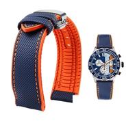 PctkeLsend 19-24 mm wasserdichtes Uhrenarmband aus Canvas und Nylonkautschuk for Herren, passend for Breitling/Omega/IWC/Citizen/TUDOR/Hamilton(Blue Orange silver B,21mm)