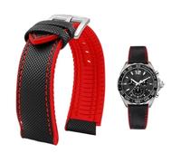 PctkeLsend 19-24 mm wasserdichtes Uhrenarmband aus Canvas und Nylonkautschuk for Herren, passend for Breitling/Omega/IWC/Citizen/TUDOR/Hamilton(Black red silver A,22mm)