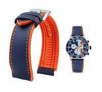PctkeLsend 19-24 mm wasserdichtes Uhrenarmband aus Canvas und Nylonkautschuk for Herren, passend for Breitling/Omega/IWC/Citizen/TUDOR/Hamilton(Blue Orange silver A,23mm)