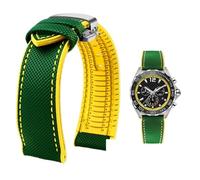 PctkeLsend 19-24 mm wasserdichtes Uhrenarmband aus Canvas und Nylonkautschuk for Herren, passend for Breitling/Omega/IWC/Citizen/TUDOR/Hamilton(Green Yellow silverB,21mm)