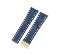PctkeLsend 22, 24 mm Herren-Uhrenarmband aus echtem Bambusleder, passend for Breitling Super Marine Aviation Timing Avengers Challenger Serie(Blue(PW)-Gold-Z16,24mm)