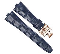 PctkeLsend 25 x 8 mm Herren Damen wasserfest schweißabweisend Echtleder Silikon Unterhaut Uhrenarmband passend for Vacheron Constantin P47040/P47450(Blue-Rose-Z17)
