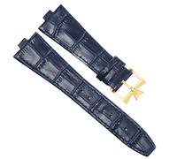 PctkeLsend 25 x 8 mm Herren Damen wasserfest schweißabweisend Echtleder Silikon Unterhaut Uhrenarmband passend for Vacheron Constantin P47040/P47450(Blue-Golden-K16)