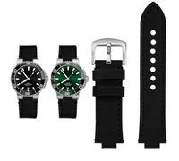 PctkeLsend Herren-Retro-Armband aus mattiertem Rindsleder mit konvexer Öffnung, passend for ORIS Diving AQUIS 7730 7740, 24 x 12, 24 x 11 mm(Black silver,24mm-12mm)