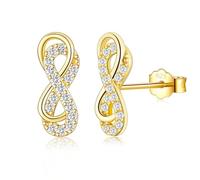 PDTU Ohrstecker Gold: Unendlichkeit Ohrringe Silber 925 mit Zirkonia - Infinity Ohrringe Stecker Gold, Klein, Vergoldet - Schmuck Damen