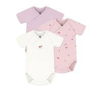 Petit Bateau 3er-Pack Wickelbodys kurzarm Ringel Erdbeeren 50 rosa/natur