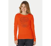 Peaces.bio - handbedruckte Biomode Bio-Damen-Langarmshirt "Weltenesche" Orange XS