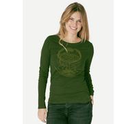 Peaces.bio - handbedruckte Biomode Bio-Damen-Langarmshirt "Weltenesche" Waldgrün M
